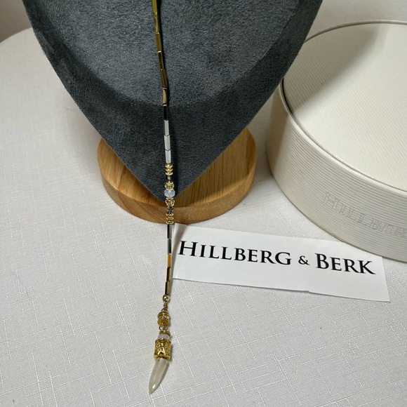 Hillberg & Berk Y NECKLACE natural stones, hematite, Swarovski crystals, gold - Picture 3 of 10